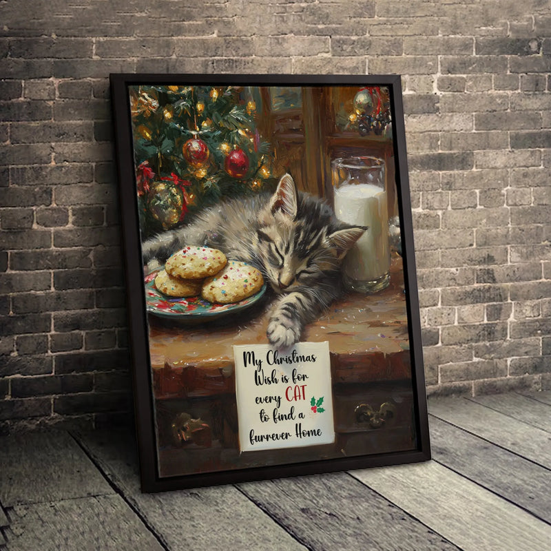 Adorable Cat Wish Quote Canvas Print, Sleeping Kitten Christmas Canvas Art, Holiday Cat Lover Canvas Decor, Pet Digital Download Present