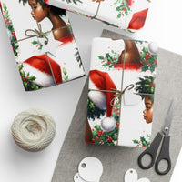 Afro Christmas Gift Wrap, Black Woman Santa Hat Wrapping Paper, Black Santa Holiday Wrapping Paper, African American Present Wrap Roll