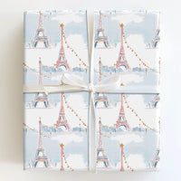 Watercolor Eiffel Tower Gift Wrap, Paris Christmas Wrapping Paper, Parisian Holiday Wrapping Paper, French Winter Wonderland Gift Wrap Roll