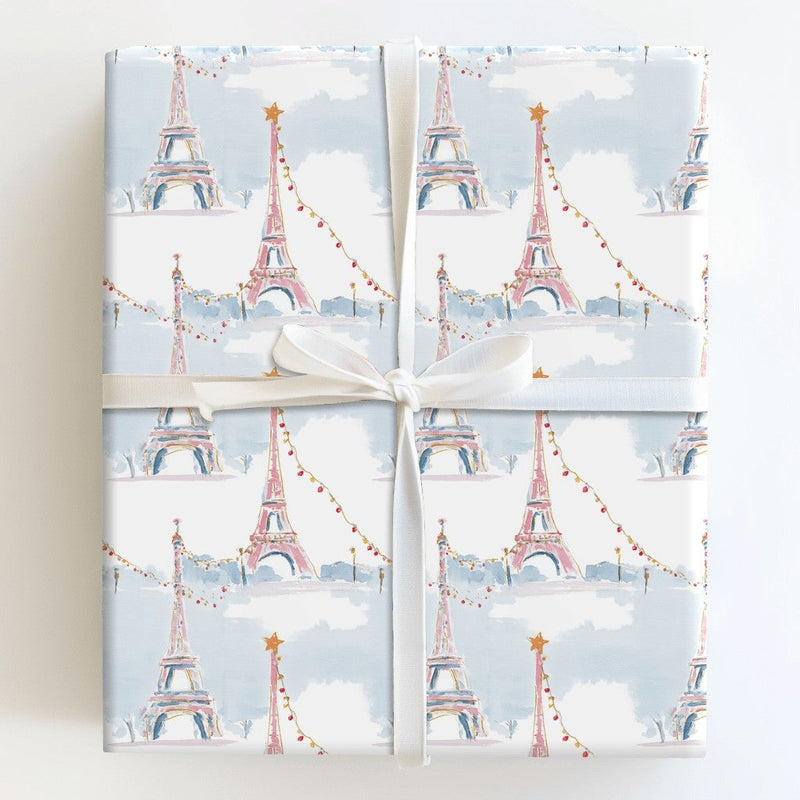 Watercolor Eiffel Tower Gift Wrap, Paris Christmas Wrapping Paper, Parisian Holiday Wrapping Paper, French Winter Wonderland Gift Wrap Roll