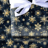 Navy Blue Winter Holiday Gift Wrap, Gold Snowflake Wrapping Paper, Luxury Snowflake Wrapping Paper, Elegant Christmas Present Paper Roll