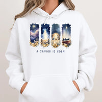 Nativity Scene Graphic Sweatshirt, A Savior Is Born Hoodie, Christian Religious Christmas Pullover, Holy Night Hooded Sweatshirt, Xmas Present