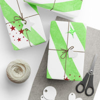 Red Stars Gift Wrap, Green Striped Wrapping Paper, Striped Star Pattern Wrapping Paper, Holiday Present Gift Wrap, Christmas Paper Roll