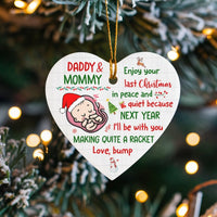 Humorous Pregnancy Announcement Ornament, Last Christmas Without Kids Ornament, Expecting Parents Heart Decor, New Baby Ceramic Keepsake
