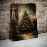 Rustic Holiday Canvas Print, Vintage Christmas Tree Canvas Art, Oil Painting Christmas Wall Decor, Festive Winter Canvas, Holiday Home Present