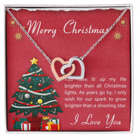 Romantic CZ Crystal Jewelry, Interlocking Hearts Necklace, Polished Surgical Steel Finish, Christmas Present for Girlfriend Wife