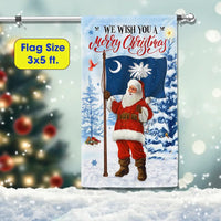 We Wish You a Merry Christmas Flag, South Carolina Christmas Garden Flag, Santa Claus Yard Flag, Double Sided Holiday Yard Decor