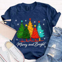 Colorful Holiday Graphic Tee, Merry and Bright Christmas Tree T-Shirt, Festive Xmas Tree Shirt, Retro Christmas Tee, Holiday Season Present