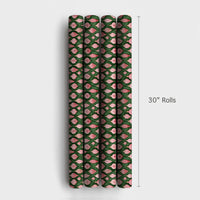 Retro Bauble Christmas Wrapping Paper, Pink Vintage Ornaments Wrapping Paper, Dark Green Holiday Gift Wrap, Watercolor Xmas Paper, Present Roll