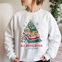 Book Tree Holiday Sweater, All Booked for Christmas Sweatshirt, Adorable Bookish Xmas Crewneck, Librarian Reader Sweatshirt