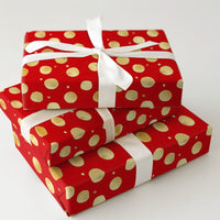 Metallic Dot Holiday Gift Wrap, Red and Gold Polka Dot Wrapping Paper, Festive Christmas Wrapping Paper Roll, Elegant Birthday Gift Wrap