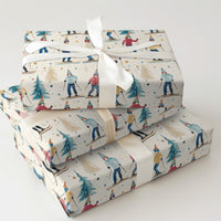 Watercolor Alpine Ski Gift Wrap, Winter Skiers Wrapping Paper, Snowy Winter Present Paper, Holiday Skiing Gift Wrap, Skier Christmas Present