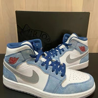 Mid Top Sneakers, Blue White Colorway, Lace Up Design, Casual Gift for Sneaker Fans