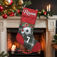 Custom Name and Jersey Number Holiday Stocking, Personalized Soccer Christmas Stocking, Plaid Xmas Stocking, Holiday Decor Present