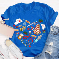 Nurse Hat Tree Holiday Shirt, School Nurse Christmas T-Shirt, Festive School Nurse Graphic Tee, Merry Christmas Nurse T-Shirt Present for Women