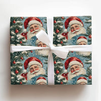 Christmas Tree Gift Wrap, Vintage Santa Wrapping Paper, Nostalgic Holiday Wrapping Paper, Retro Xmas Paper, Winter Gift Wrap Roll
