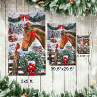 Snowy Winter Horse Scene Yard Flag, Christmas Horse Garden Flag, Wreath and Red Bow Garden Flag, Double Sided Equestrian Holiday Yard Decor