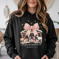 The Greatest Present of All Hoodie, Nativity Scene Hoodie, Christian Bow Graphic Hooded Sweatshirt, Religious Christmas Pullover Hoodie