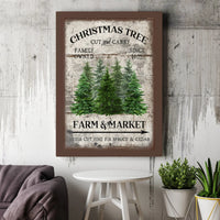 Rustic Vintage Holiday Canvas Wall Art, Christmas Tree Farm Canvas Print, Farmhouse Winter Scenery Canvas Decor, Christmas Present