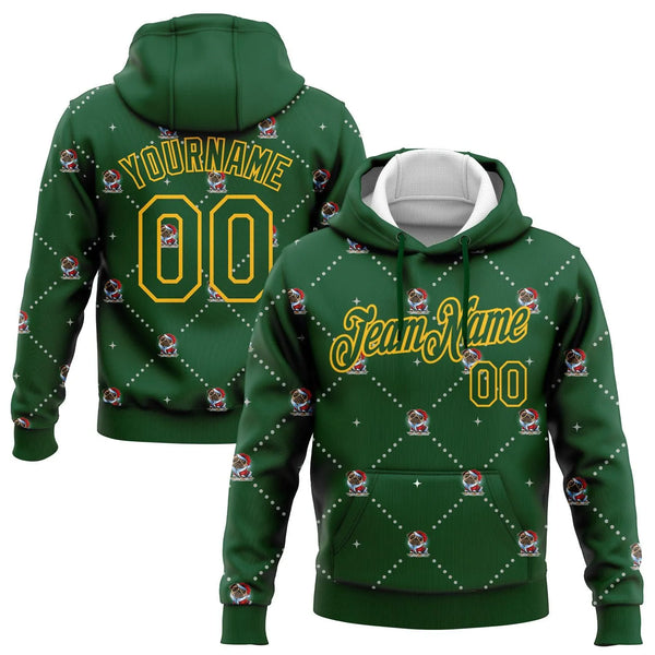 Personalized Name Number Holiday Pullover, Custom Christmas Dog Santa Hoodie, 3D Green Gold Xmas Sweatshirt, Dog Lover Presen