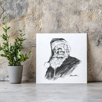 Classic Christmas Pencil Sketch Canvas Art, Vintage Santa Claus Square Canvas, Retro Santa Canvas Print, Holiday Wall Decor, Family Present