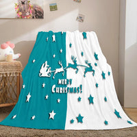 Teal Reindeer Throw Blanket, Merry Christmas Santa Sleigh Blanket, Winter Starry Night Fleece Blanket, Holiday Home Decor Blanket
