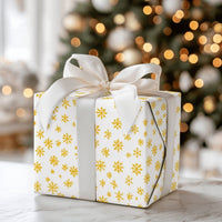 Yellow Winter Snowflake Gift Wrap, Golden Snowflake Wrapping Paper, Elegant Holiday Wrapping Paper, Christmas Present Paper, Gift Wrap Roll