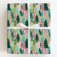 Watercolor Pine Tree Holiday Gift Wrap, Pink and Green Christmas Tree Wrapping Paper, Modern Pastel Christmas Wrapping Paper, Holiday Wrap