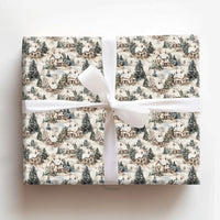 Snowy Cottage Gift Wrap, Vintage Winter Village Wrapping Paper, Retro Christmas Wrapping Paper Roll, Nostalgic Holiday Present Wrap Paper