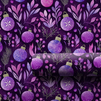 Watercolor Botanical Wrapping Paper, Purple Ornament Wrapping Paper, Elegant Christmas Wrapping Paper, Holiday Gift Wrap Roll