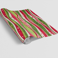 Wavy Peppermint Holiday Gift Wrap, Peppermint Candy Christmas Wrapping Paper, Red Green Peppermint Paper Roll, Festive Xmas Gift Wrap