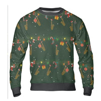 Jazz Musician Holiday Sweater, Saxophone Ugly Christmas Sweater, Retro Music Instrument Christmas Sweatshirt, Band Player Crewneck Present