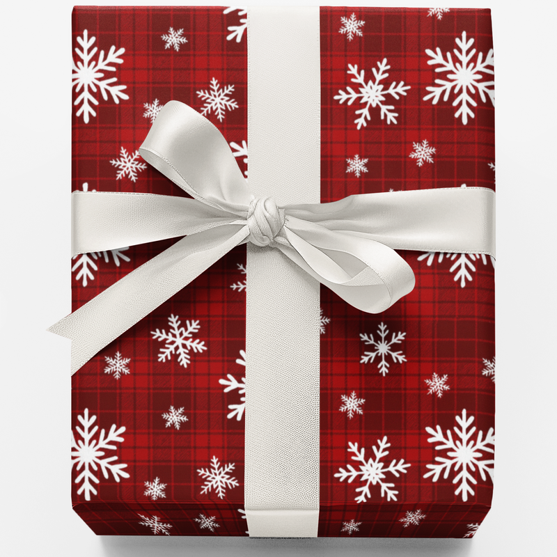Snowfall Holiday Gift Wrap, Red Plaid Christmas Wrapping Paper, Winter Tartan Present Paper, Comfy Christmas Gift Wrap Roll, Luxury Xmas Wrap
