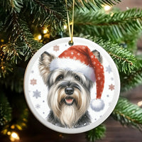 Santa Hat Dog Ornament, Schnauzer Christmas Ornament, Winter Snowflake Pet Ornament, Ceramic Dog Keepsake, Festive Holiday Lover Present