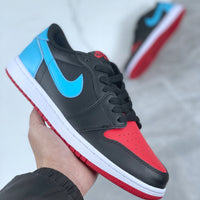 Low Top Sneakers, Blue Black Red Colorway, Lace Up Design, Casual Gift for Sneaker Fans