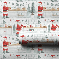 Watercolor Santa in Kitchen Gift Wrap, Baking Santa Wrapping Paper, Christmas Cookie Baker Holiday Paper