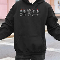 Humorous Ugly Holiday Graphic Hooded Sweatshirt, Dancing Skeleton Christmas Hoodie, Spooky Xmas Skeleton Hoodie, Winter Holiday Apparel
