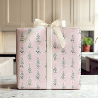 Watercolor Holiday Trees Gift Wrap, Pink Christmas Tree Wrapping Paper, Pastel Xmas Wrapping Paper, Girly Holiday Gift Wrapping Paper