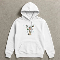 Retro Watercolor Reindeer Hooded Sweatshirt, Christmas Reindeer Hoodie, Adorable Festive Holiday Hoodie, Winter Snowflake Hoodie, Xmas Present