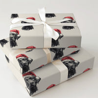 Santa Hat Dog Gift Wrap, Black Labrador Christmas Wrapping Paper, Adorable Pet Lover Holiday Wrapping Paper, Puppy Xmas Gift Wrapping Paper