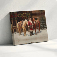 Western Christmas Canvas Wall Decor, Cowboy Santa Claus Canvas Art, Rustic Santa Canvas Print, Farmhouse Holiday Wall Art, Xmas Home Present