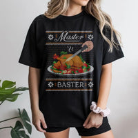 Humorous Thanksgiving Food Pun Shirt, Master Baster T-Shirt, Turkey Chef Graphic Tee, Sarcastic Christmas Holiday Present for Dad T-Shirt