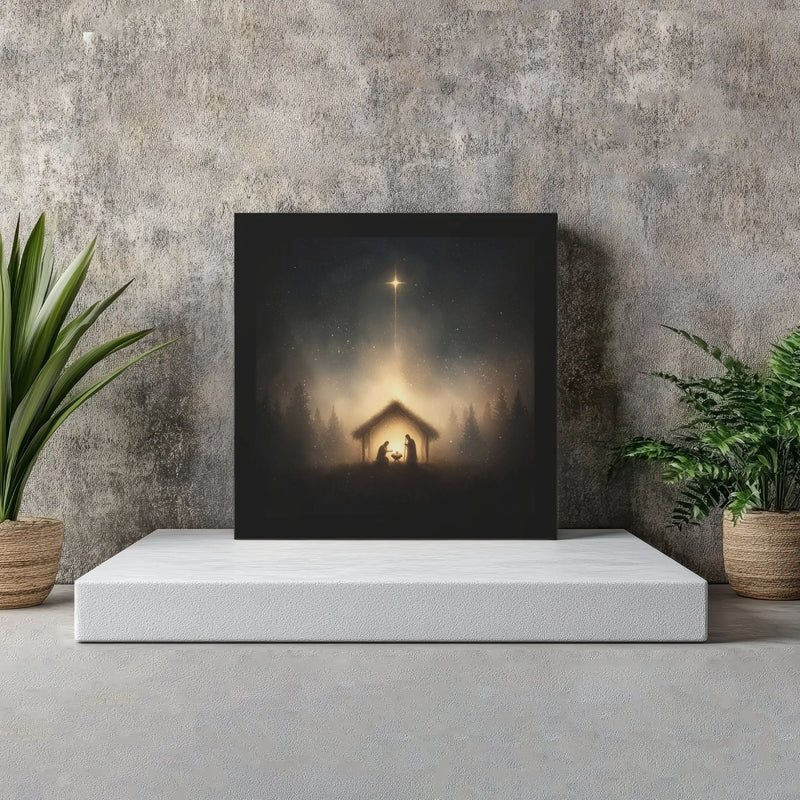 Star of Bethlehem Christmas Canvas Wall Art, Nativity Scene Square Canvas, Manger Jesus Canvas Print, Christian Holiday Decor