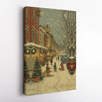 Snowy Winter Village Canvas Print, Vintage Christmas Town Canvas Wall Art, Festive Street Scene Canvas Decor, Holiday Wall Decor, Xmas Present