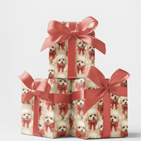 Fluffy Puppy Holiday Gift Wrap, Bichon Frise Christmas Wrapping Paper, Watercolor Dog Wrapping Paper, Adorable Dog Lover Xmas Paper Roll
