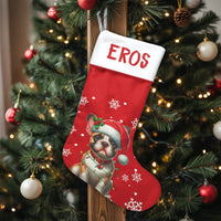 Santa Hat Frenchie Holiday Decor, Personalized French Bulldog Christmas Stocking, Velboa Fabric Stocking, Custom Dog Lover Pet Present