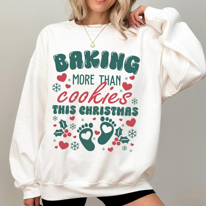 Pregnancy Announcement Christmas Crewneck, Baking More Than Cookies Christmas Sweatshirt, Holiday Baby Reveal Pullover, Mom to Be Sweater