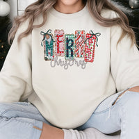 Merry Christmas Holiday Sweater, Coquette Bow Christmas Sweatshirt, Adorable Aesthetic Bow Xmas Crewneck, Preppy Winter Pullover Sweatshirt