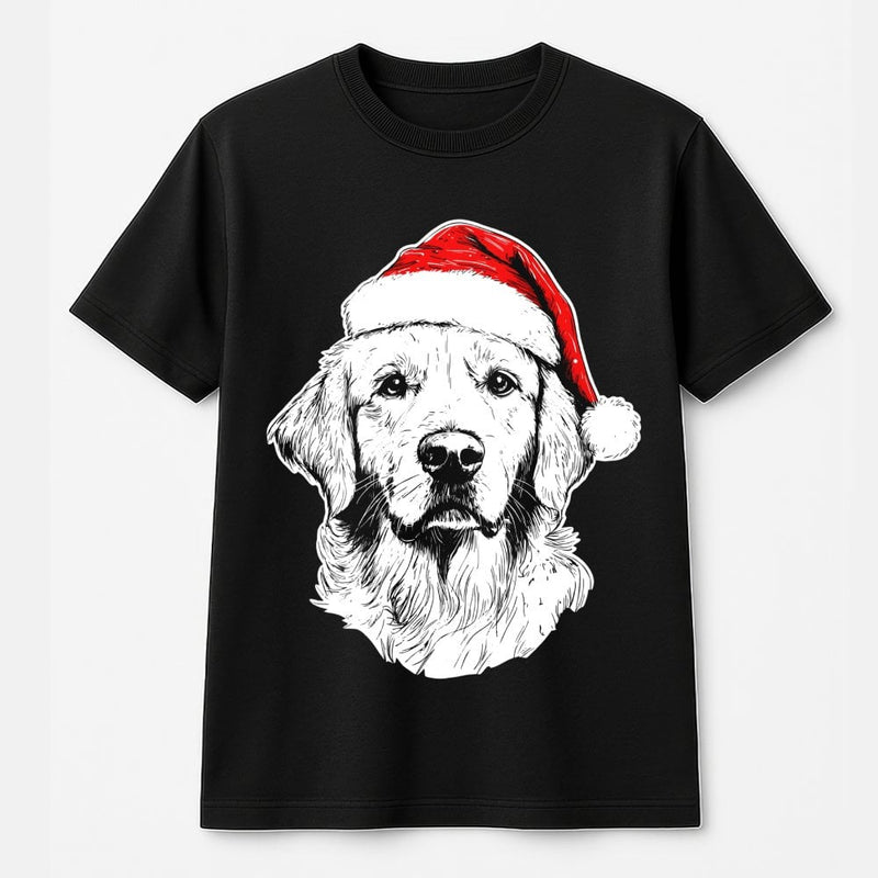 Santa Hat Dog Christmas Shirt, Golden Retriever Christmas T-Shirt, Adorable Dog Lover Christmas Tee, Festive Pet Owner Graphic Shirt, Xmas Present