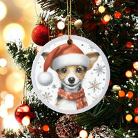 Santa Hat Puppy Ceramic Ornament, Adorable Puppy Christmas Ornament, Holiday Snowflakes Puppy Dog Tree Ornament, Dog Lover Christmas Present
